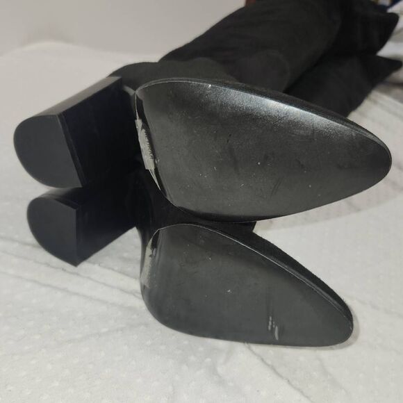 Zara Black Suede Over the Knee Boots Block Heel Women's Size 7.5 US / 38 EU - Picture 9 of 12